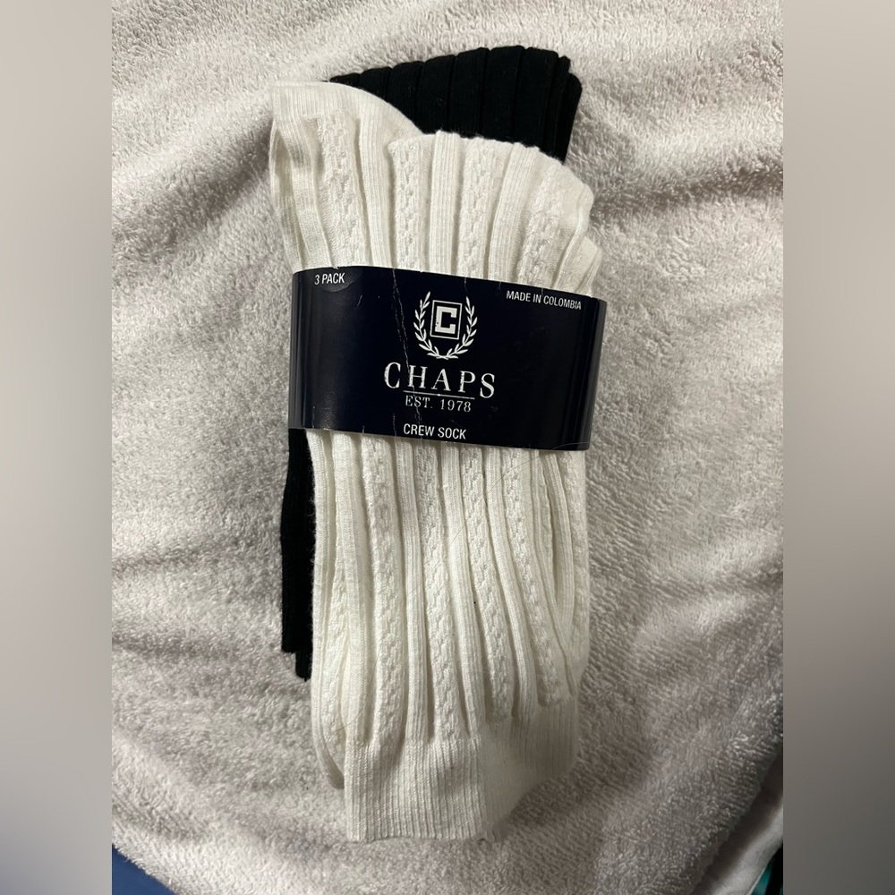 NWT vintage Chaps Ralph Lauren crew socks ribbed black white 2 pairs Colombia